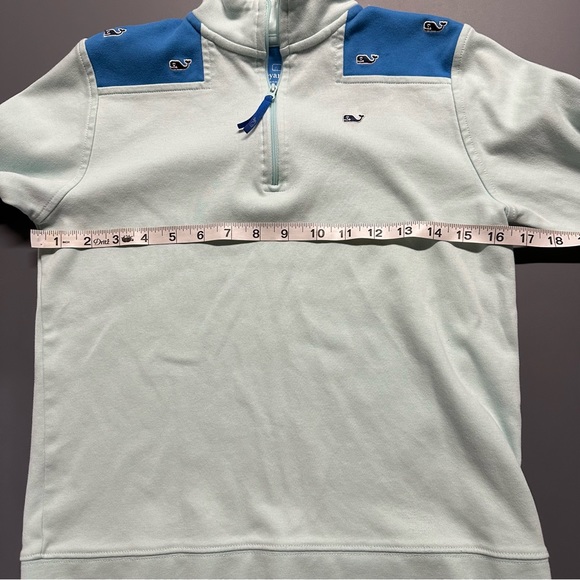 Vineyard Vines Quarter Zip Sweatshirt Large 14 Blue Mint Whales 100% Cotton - Picture 7 of 9